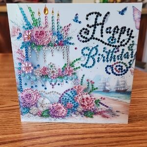 NWOT Colorful Floral Birthday Card with Gemstone Details